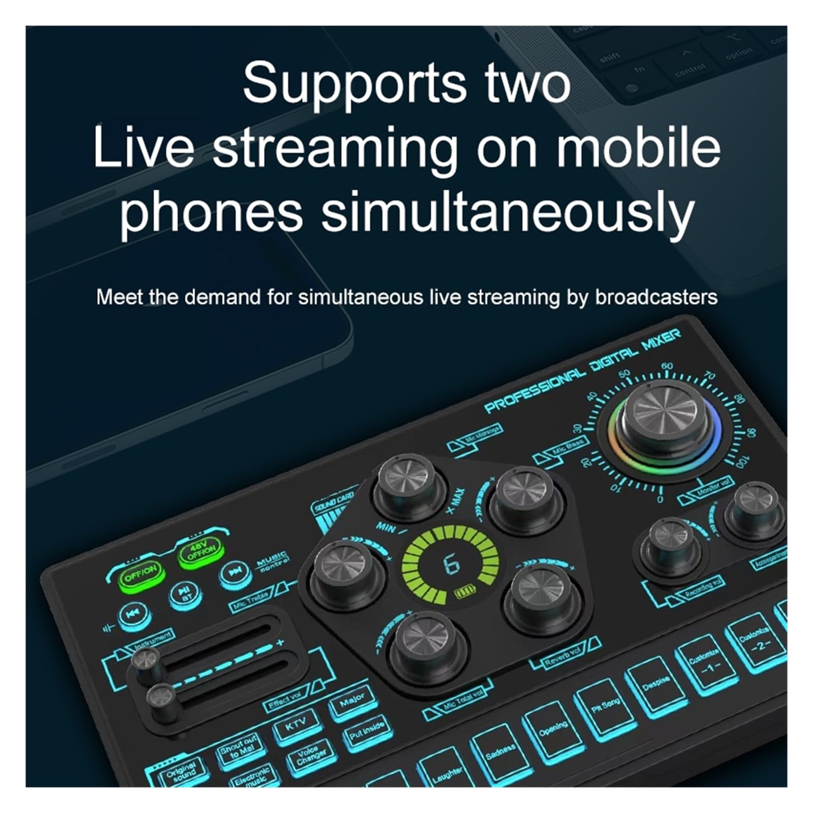 Mixer Audio 48V Con Commutatore Vocale, Mixer Podcast, Scheda Audio For Giochi Telefonici Karaoke Studio Podcast In Streaming Live