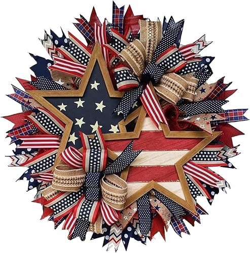 4th of July Patriotic Independence Day Wreaths, American Flag Garland Front Door