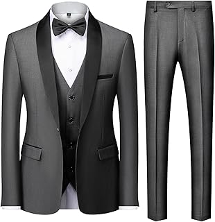 Mens 3 Piece Suit Slim Fit Dress Tux Suits for Men Solid Color Wedding Classic Tuxedo Set
