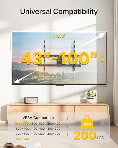 Miniatura 2 de monTEK Soporte de pared para TV inclinable de alta resistencia para televisores grandes planos y curvos de 43 a 100 pulgadas, soporta 200 libras,