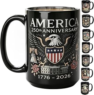American 250th Anniversarys Coffee Mug,1776-2026 250 Years US Eagle Birthday Marine Corps Army Cup,250 Years America Garden Flag Gift for Men, Women,15 Oz Large black Tea Cup