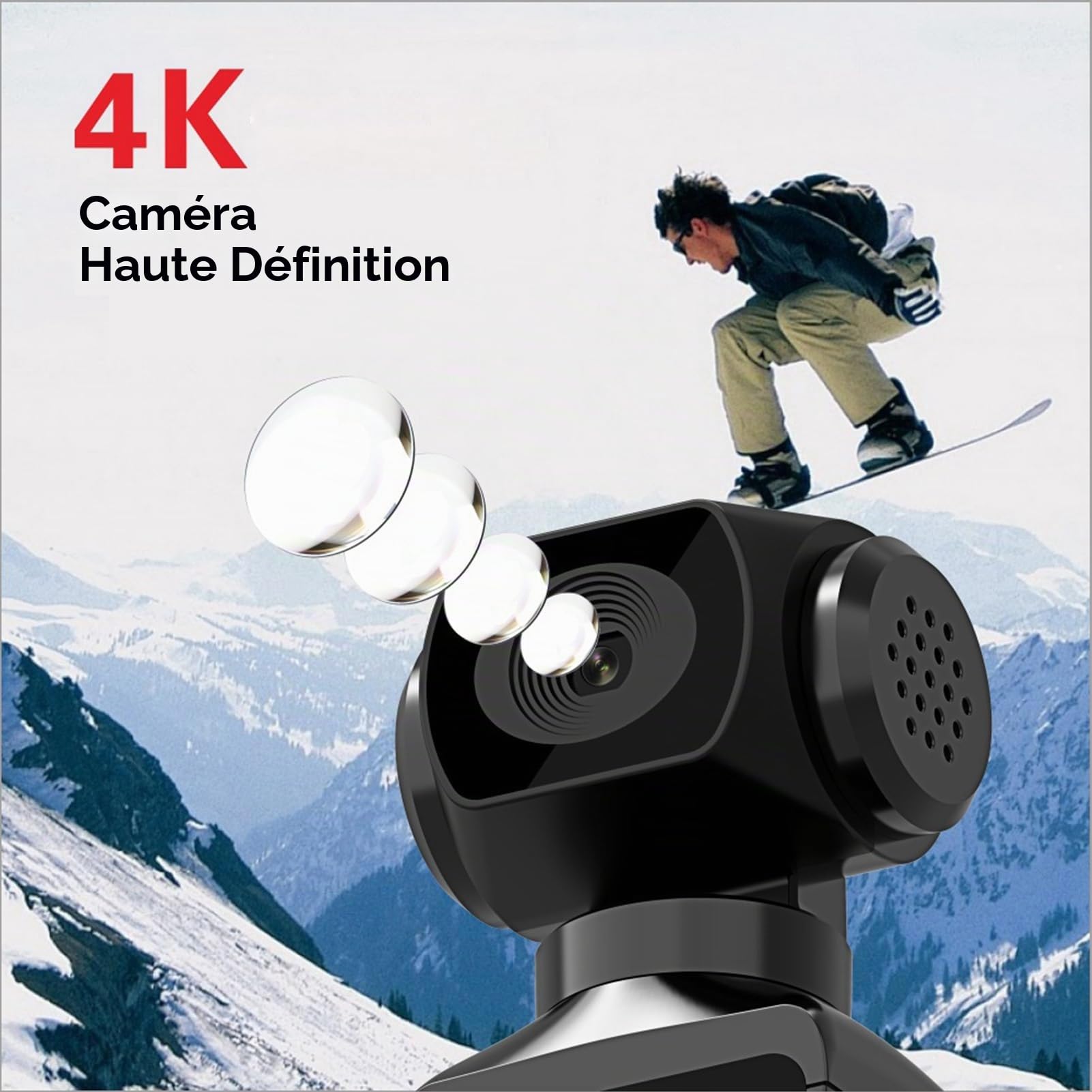 Yunir Caméra d'action de Poche, Caméra Portative Rotative à 270 ° 4K 16MP HD avec écran de 1,3 Pouces, Anti-secousses, Boîtier étanche, Support à Clip, pour la Prise de Vue en Plongée