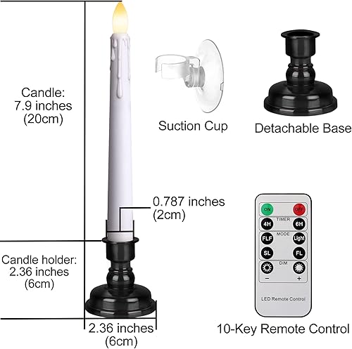 Miniatura 5 de Velas LED sin llama para ventana con temporizador remoto, 7.9 pulgadas, funciona con pilas, llama parpadeante flotante, candelabro extraíble negro y