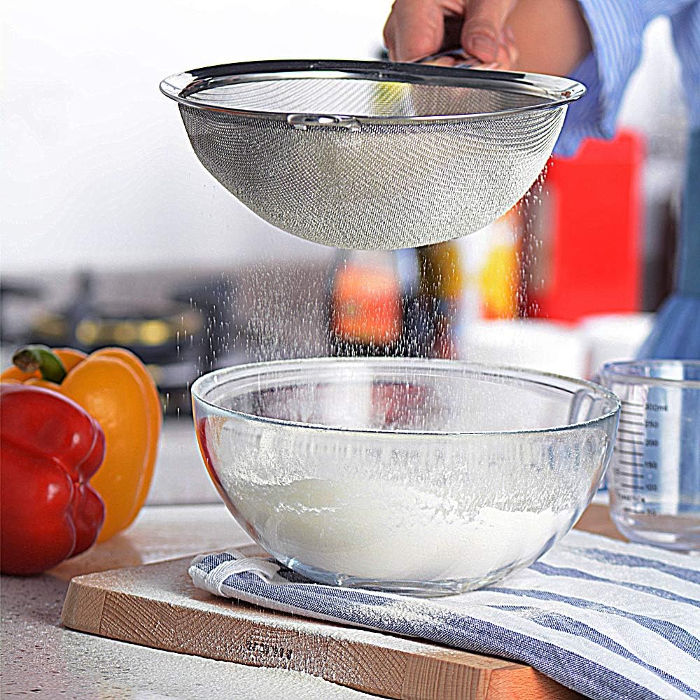 ZESPROKA Stainless Steel Fine Mesh Strainers Set of 3–Large, Medium & Small Sifters with Comfortable & Non Slip Handles – Ideal for Pasta, Rice, Quinoa, Baking, Black, 14” 11” 8”, (ZA01)