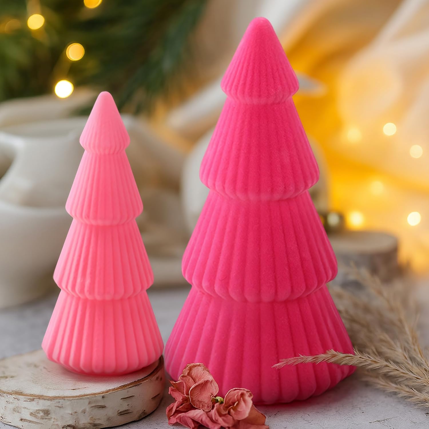 Thyle 6 Piece Pink Christmas Ornaments Velvet Christmas Tree, Cone-Shaped Indoor Xmas Decoration Centerpieces for Table Shelves, Living Room Home, Cabinet Mantel Decorations - Image 6