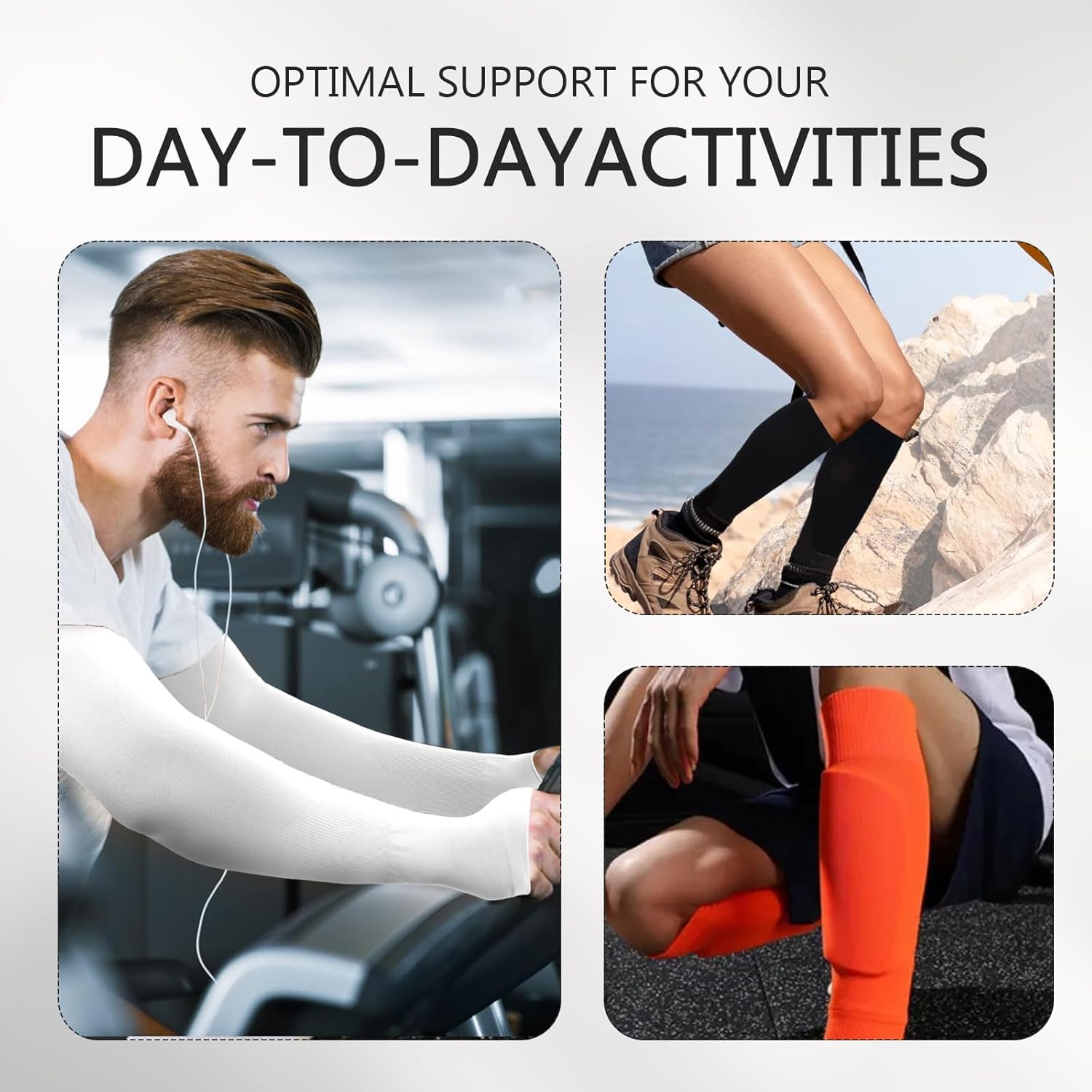 3 Pairs Calf Compression Sleeve, Footless Compression Socks, Comes with 3 Pairs of Sleeves, Suitable for Runners, Football Players and Cyclists Unisex (Black, White, Orange, One Size) - Image 6