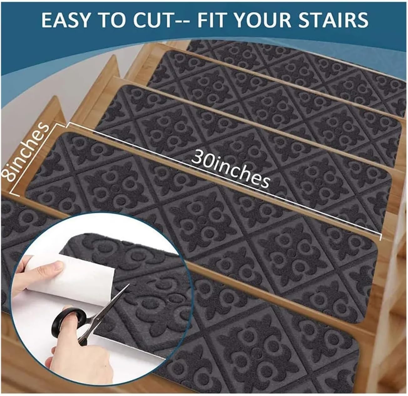 Stair Treads Slip Carpet 1pc 76x20cm Stair Tread Carpet Mat Self-Adhesive Floor Door Step Staircase Non Slip Pad Protection Cover Pads Home Decor(Black Stripe)