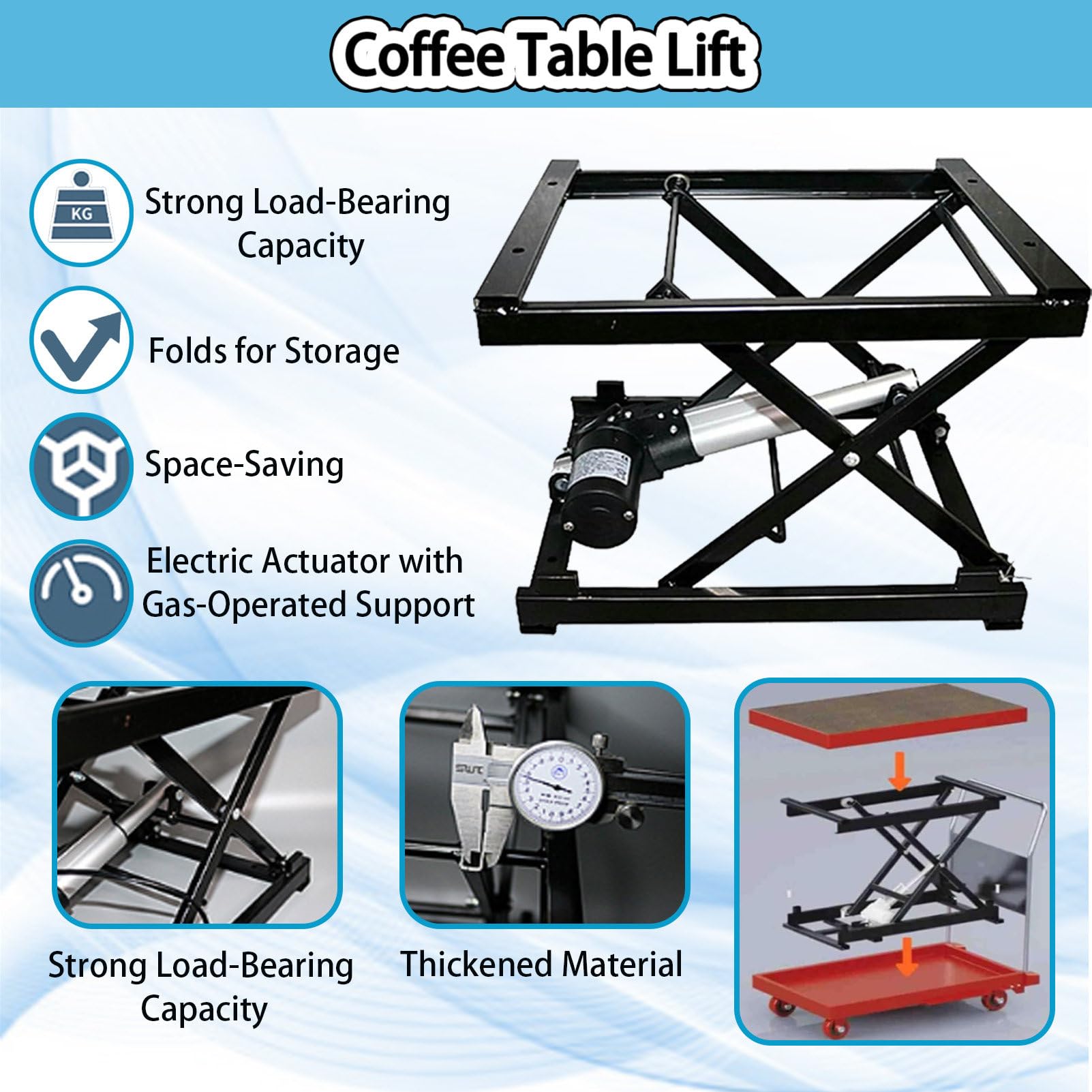 Tavolo elevatore elettrico a forbice regolabile in altezza per sala da pranzo con piattaforma di sollevamento elettrica telecomandata accessorio per la casa con cavo, perfetto per risparmiare spazio e