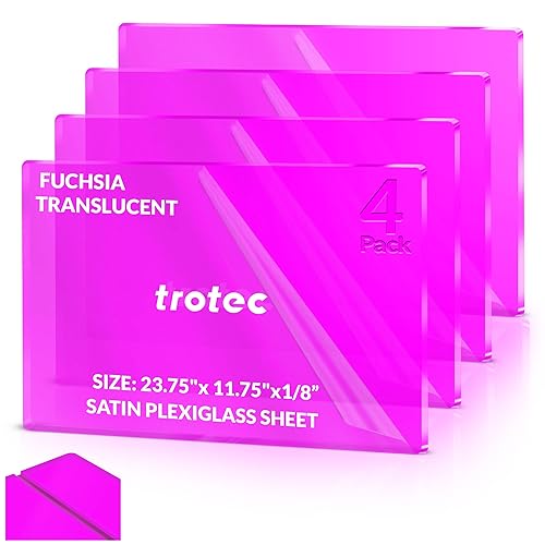 Trotec  Hoja de plexiglás satinado translúcido  4 piezas  Mate  Fucsia translúcido  23.75 x 11.75 x 18 pulgadas  Acrílico no reflectante para
