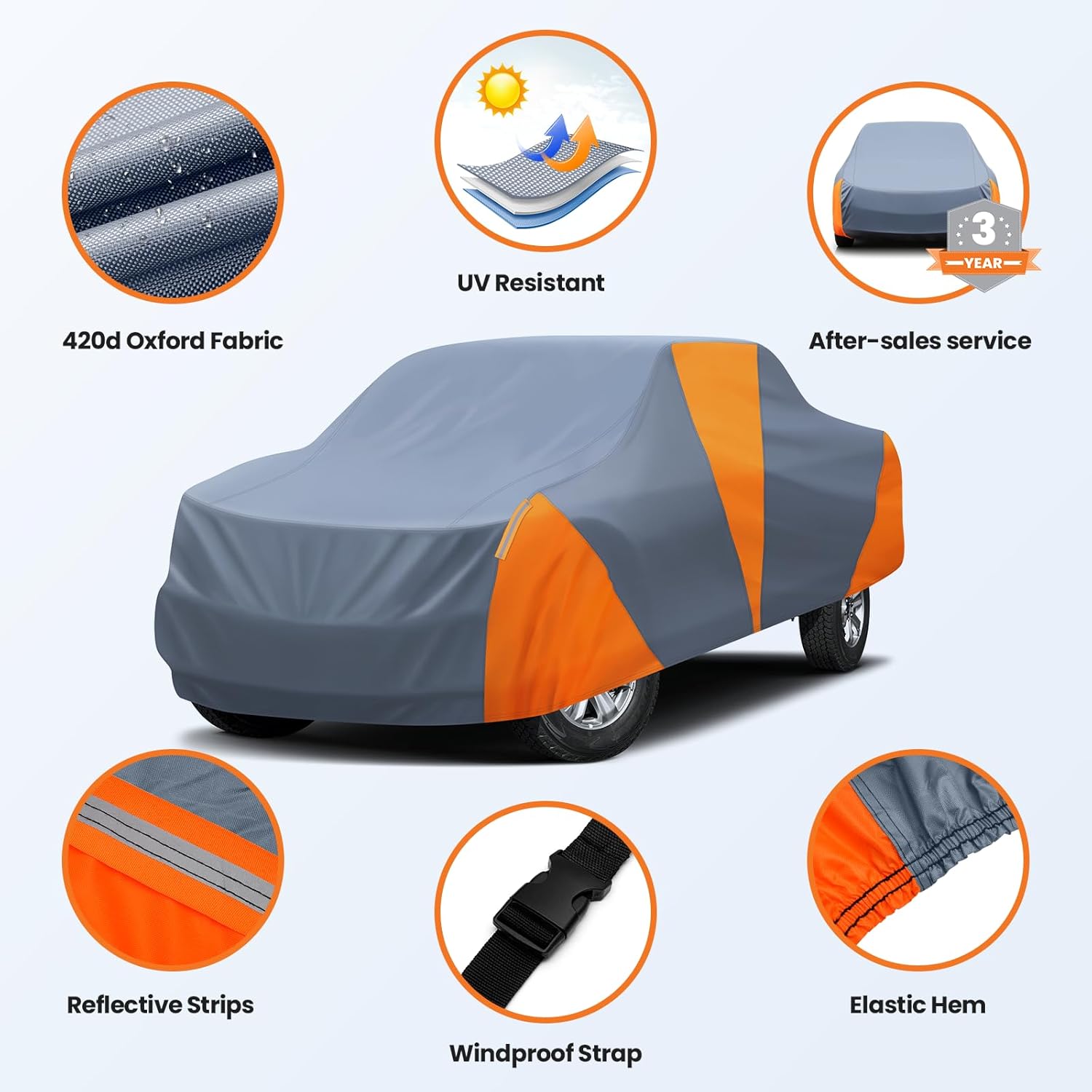 420d Truck Cover Universal Fit for Chevy Silverado for GMC Sierra for Ford F150 F-150 Waterproof Car Cover All Weather Pickup Cover with Reflective Strips (XL+, Length Up to 242 inch)