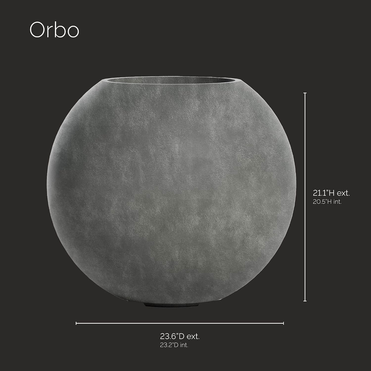 Orbo Globe Sphere Fiberglass Planter – Lightweight Indoor/Outdoor Plant Pot, Frost & Weather Resistant, Handmade Modern Decorative Planter – 23.6" X 23.6" X 21.1" – Grey Stone