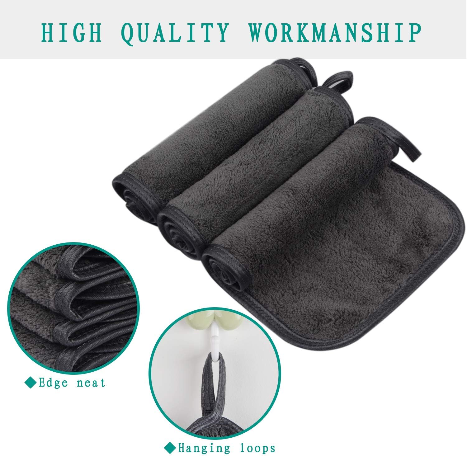 KinHwa Reusable Makeup Remover Cloth Microfibre Face Cleansing Cloths Ultra Soft Washcloths with Water Only 6inchx12inch 3 Pack- Dark Grey - Image 5