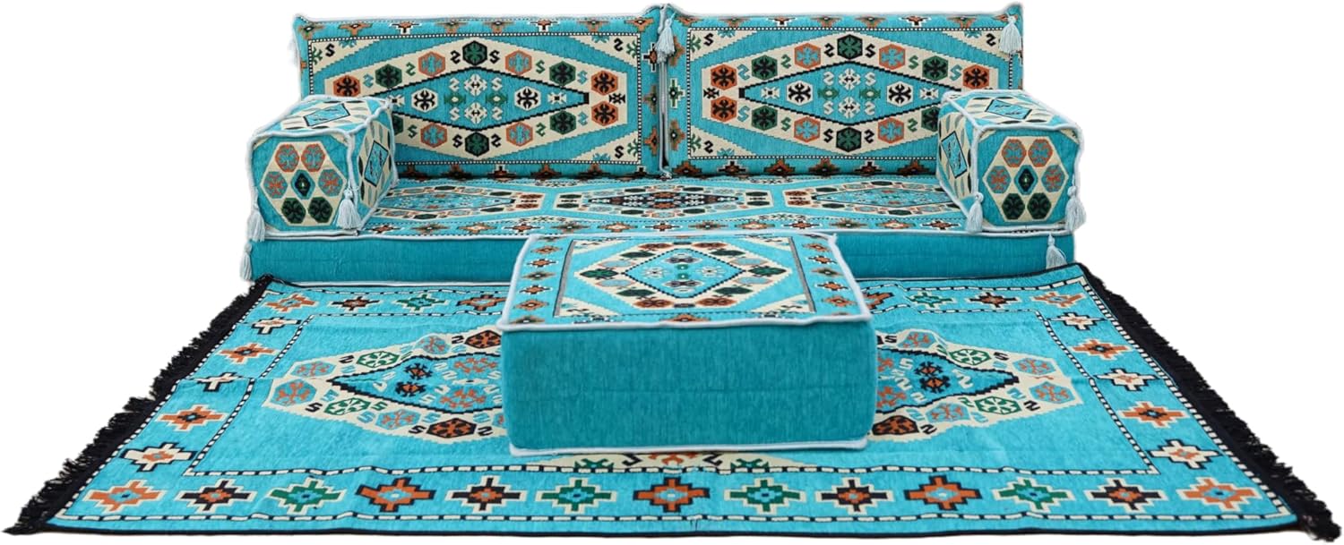 arabicsofa Traditional Bohemian Style Sectional Arabic Floor Seating – Handmade Middle Eastern Loveseat Sofa