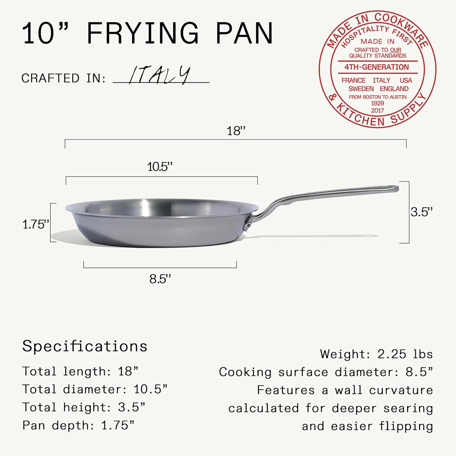 Made In Cookware - 10-Inch Stainless Steel Frying Pan - 5 Ply Stainless Clad - Professional Cookware - Crafted in Italy - Induction Compatible - Image 3