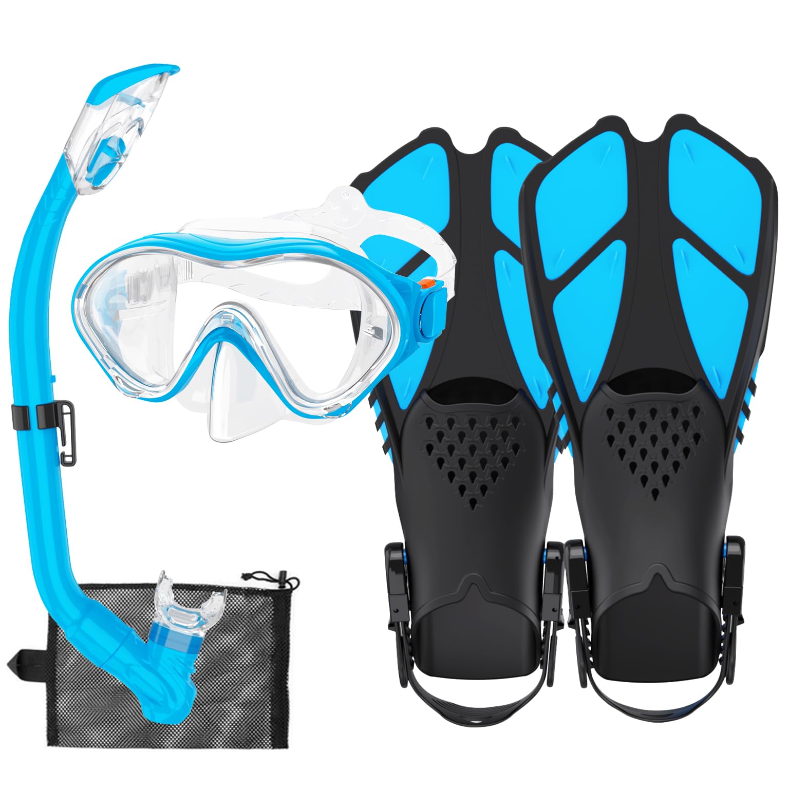 HH HHAO SPORT Schnorchelset Kinder mit Flossen, 180° Anti-Fog Panorama Weitblick Taucherbrille Kinder, Verstellbaren Schwimmflossen, Hochwertige Tauchermaske und Dry Top Schnorchel für Schwimmen
