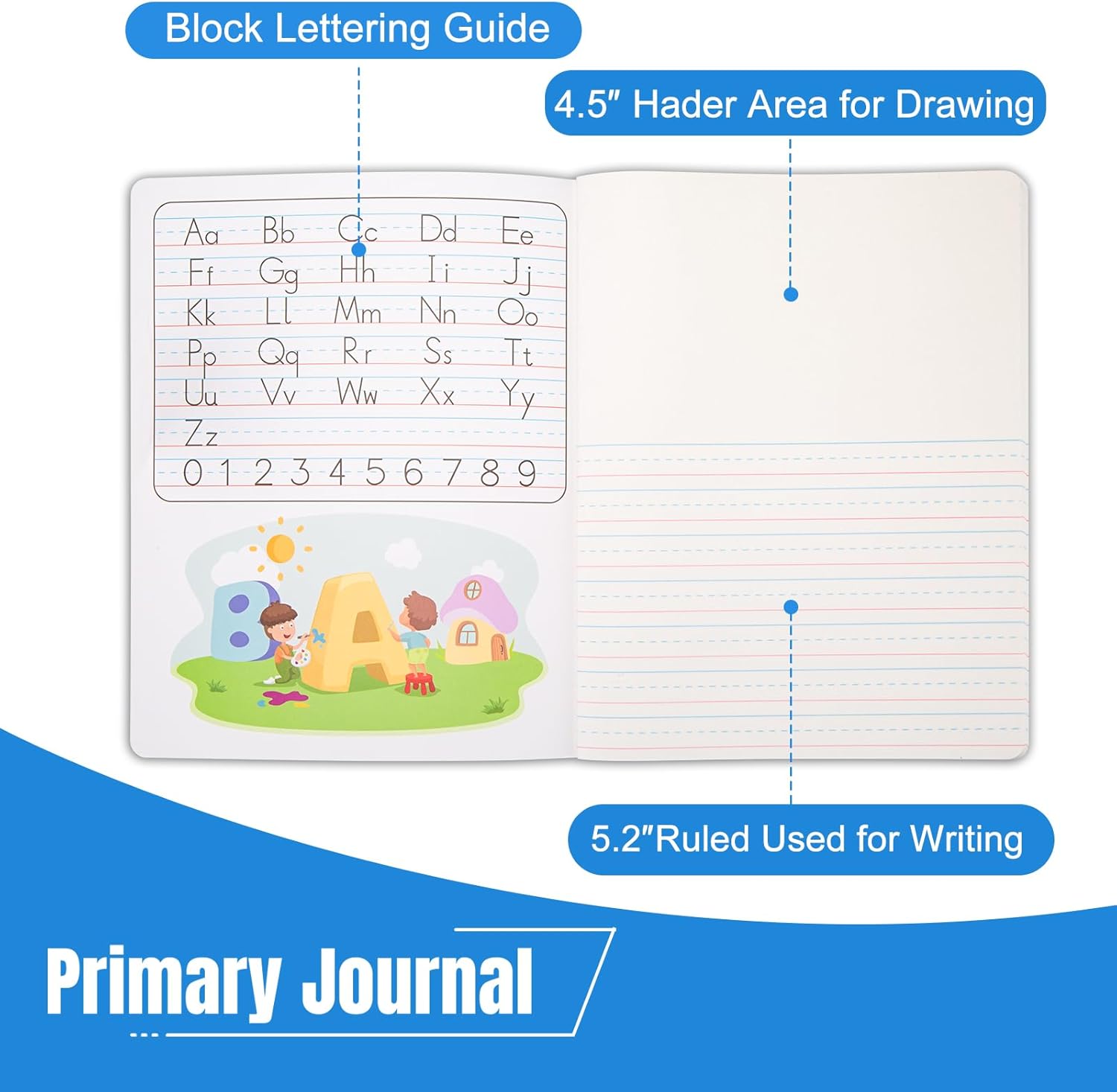24 Pack Primary Composition Notebook K-2, Primary Ruled Journal, Draw and Write Journal for Kids, Notebook School Supplies for Students, Hard Cover, 200 Pages(100 Sheets)
