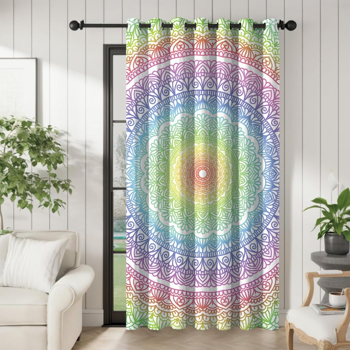 Tenda oscurante per porta, stile mandala, stile bohémien, floreale, in poliestere, decorativa, con tasca per bastone, divisorio per la privacy, per soggiorno, camera da letto e balcone (#8