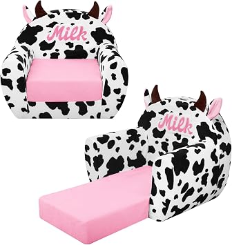 Kids Sofa Bed Cow 2-in-1 Foldable Toddler Couch for Girls Boys Black White | Sturdy steady frame, Comfy foldable lounger design, Suitable for boys girls bedroom playroom Nursery, Children's gift