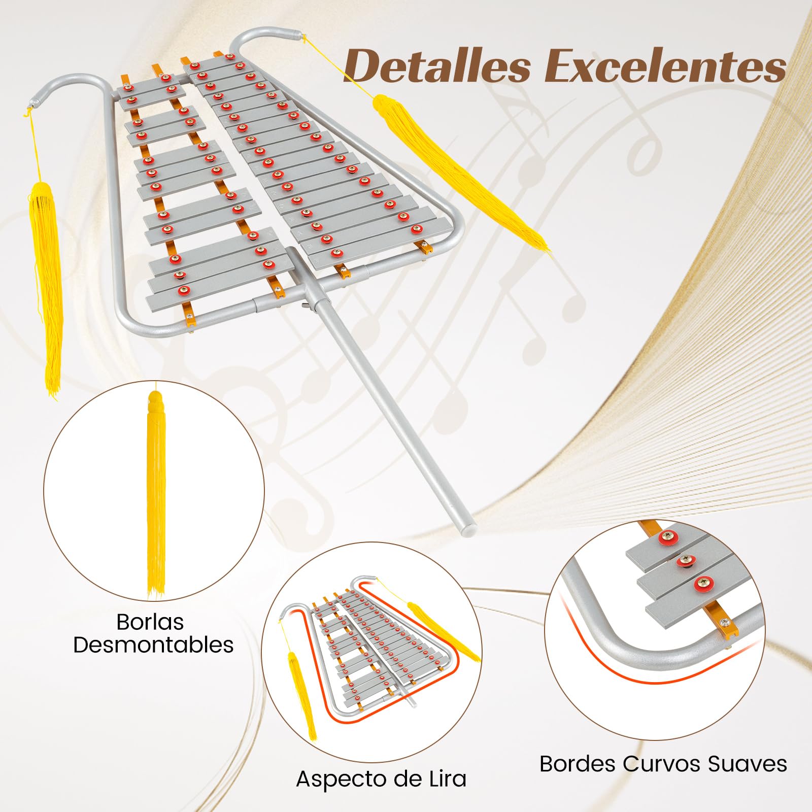 COSTWAY Xilófono Escolarcon Mango Ajustable, Kit de Campana Glockenspiel de 29 Notas para Adultos, 2 Mazos y Cinturón, Instrumento de Percusión Educativo para Principiantes y Profesionales, Plateado