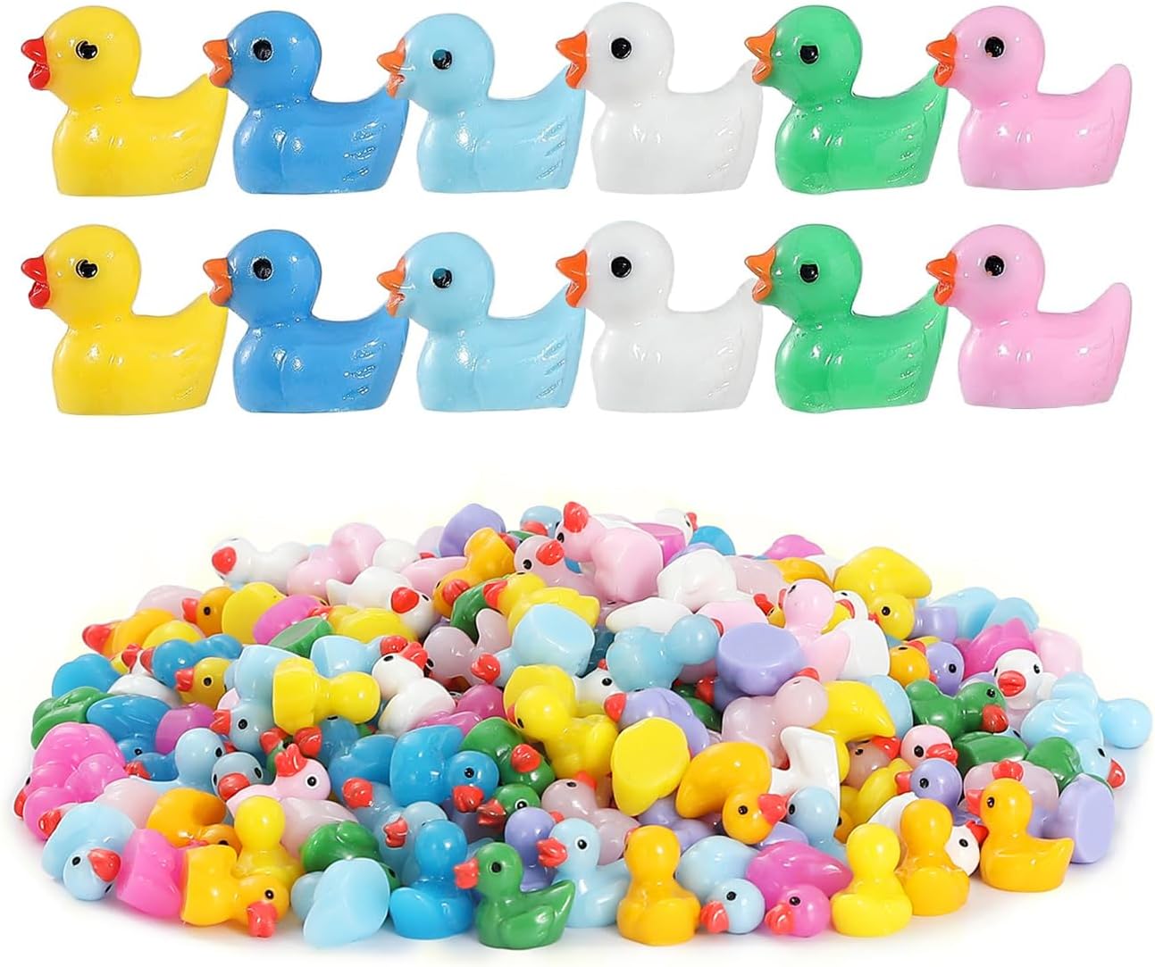 Patos Pequeños De Plastico DWWPOO 225 Mini Patos Luminosos De Resina A Granel, 15 Colores, Pequeño Pato Que Brilla En La Oscuridad Para Jardín, Micro Paisaje, Casa De Muñecas, Acuario, Adornos En