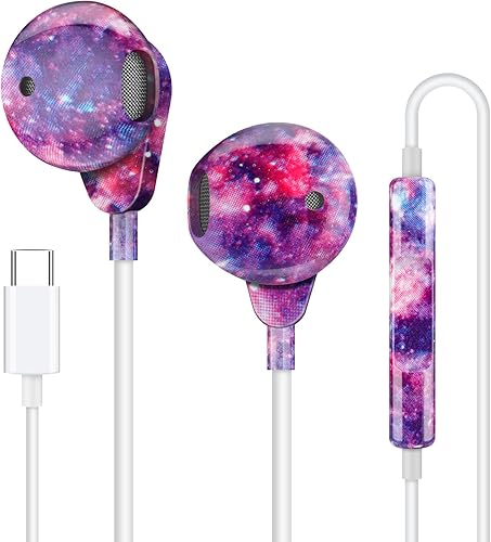 Coolden Auriculares intrauditivos USB C con cable, auriculares coloridos tipo C con micrófono y control de volumen, auriculares estéreo con