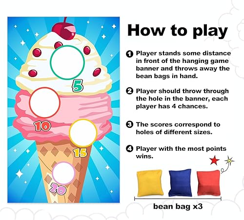 Miniatura 4 de Cartel de juegos de lanzamiento de helados, telón de fondo, suministros temáticos de postres congelados, decoración de bandera para interiores y