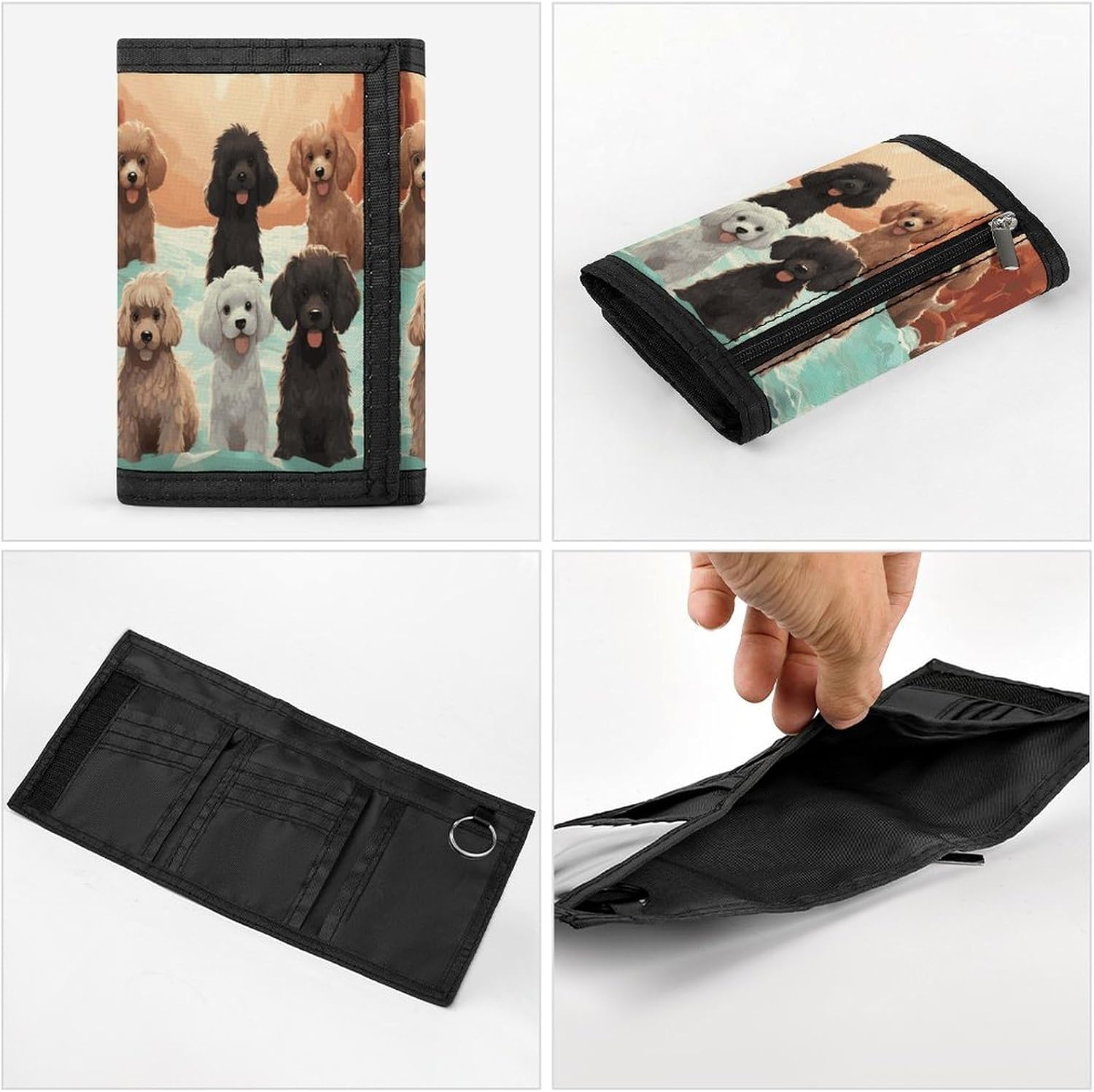 Trifold Wallets with Zipper, Keychain, 8 Card Slots, ID Window | Poodles Dogs RFID Blocking Minimalist Front Pocket Wallet, Credit card holder for Travel Work Daily Use