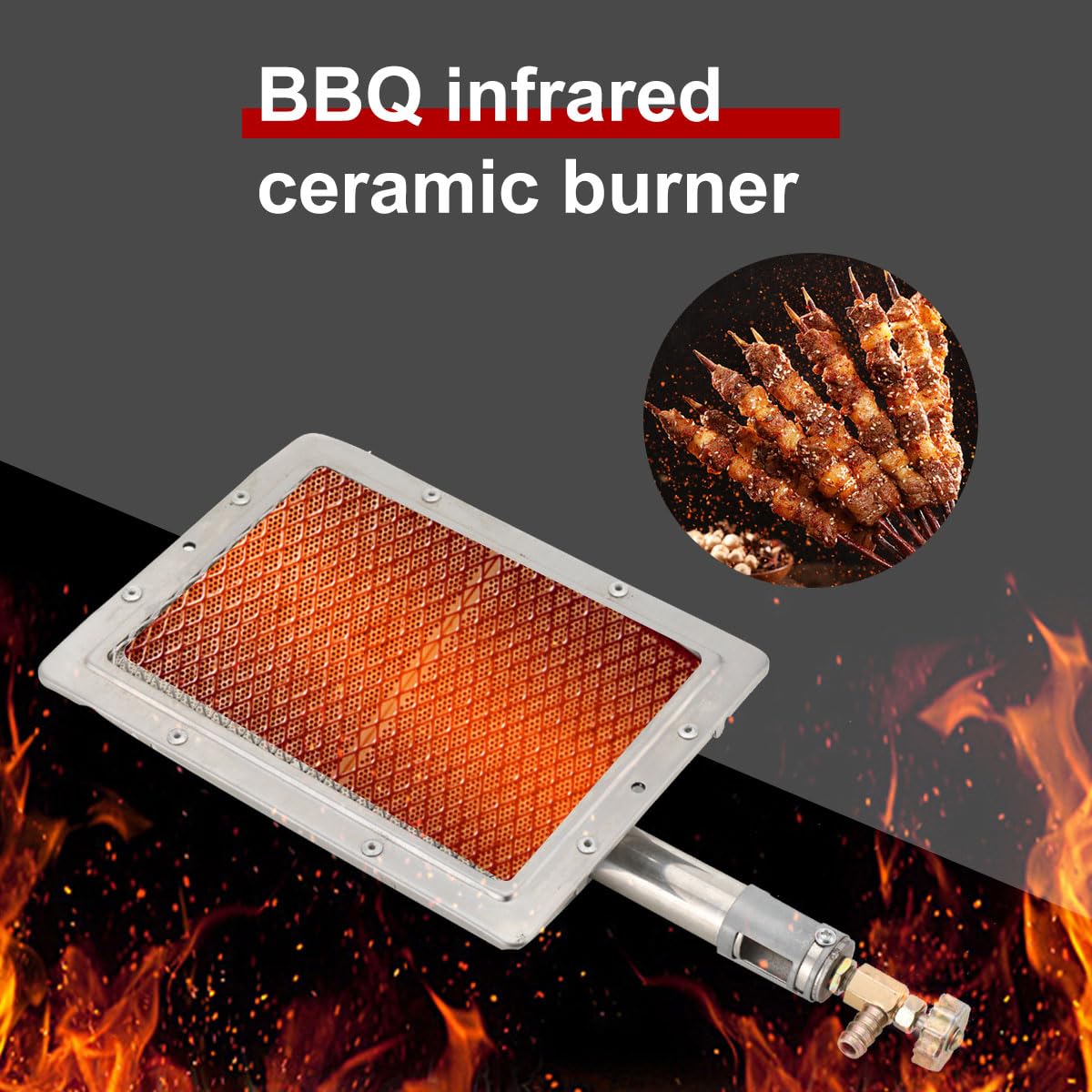 Brûleur latéral infrarouge pour barbecue - Brûleur à gaz infrarouge - Brûleur à gaz - Élément chauffant - Chauffage en céramique - 22 x 17 cm - Rectangulaire
