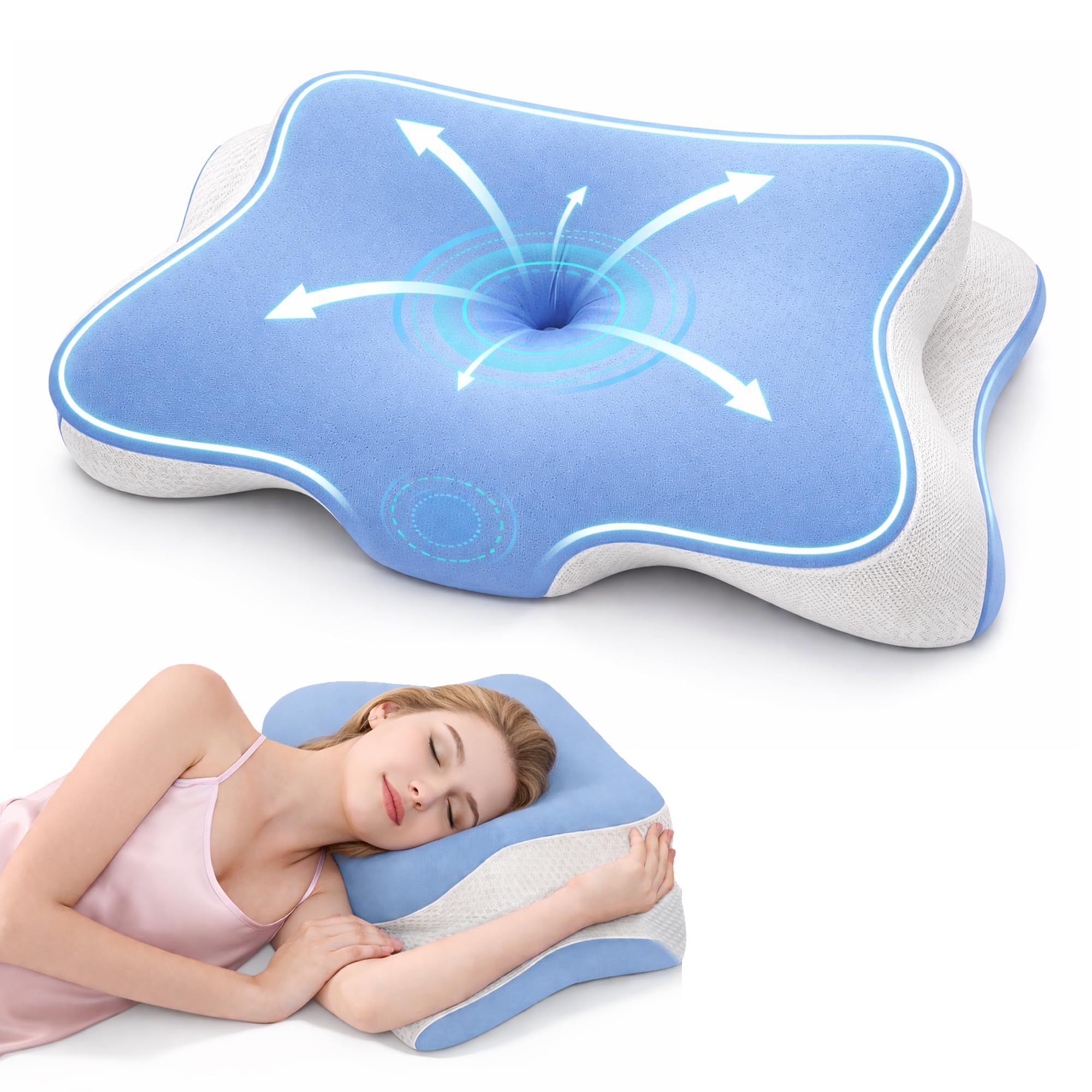 Orthopedic Cervical Neck Pillow for Pain Relief – Memory Foam Contour Pillow for Side & Back Sleepers – Ergonomic Neck Support Pillow
