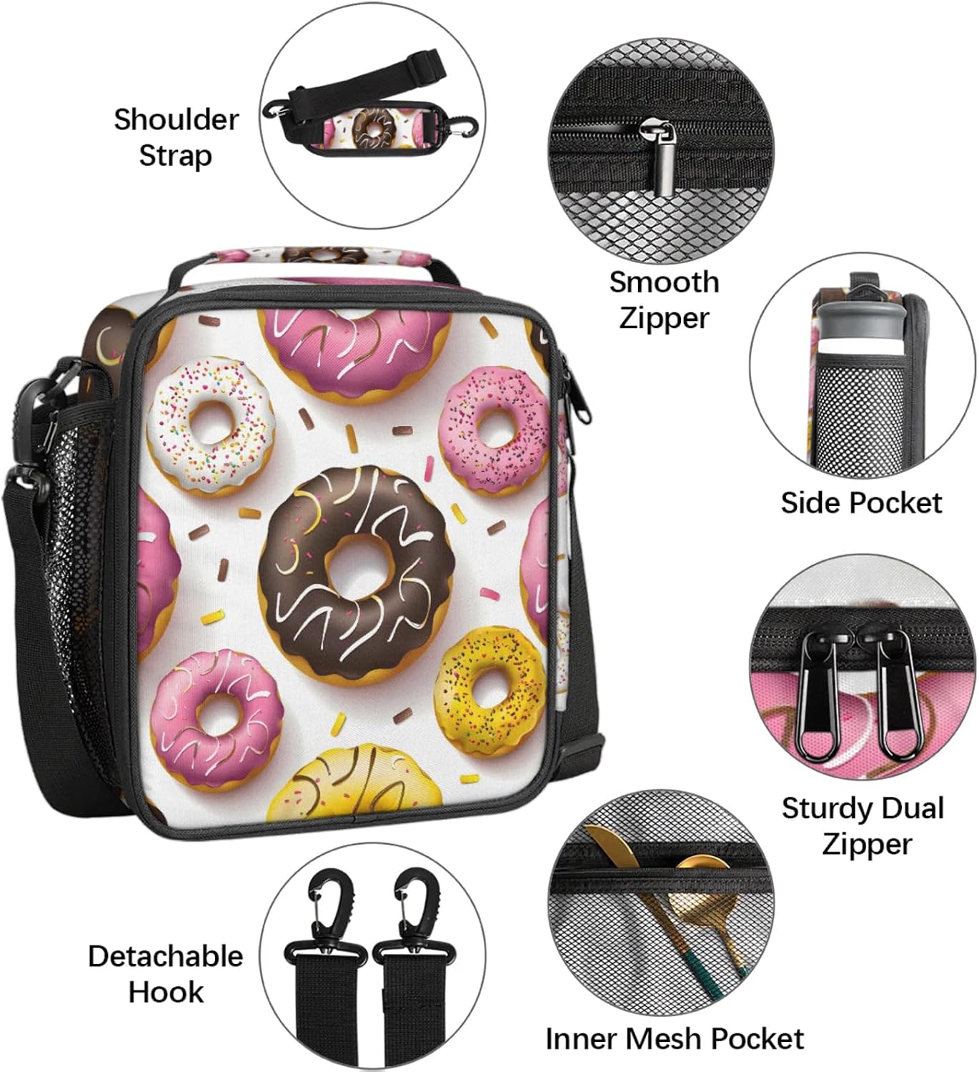 Colorful Donuts Backpack Set, Backpack with Lunch Box Gifts Set for Women Men, Multifunction 2Pcs Laptop Travel Picnic Camping Backpack with Lunch Bag
