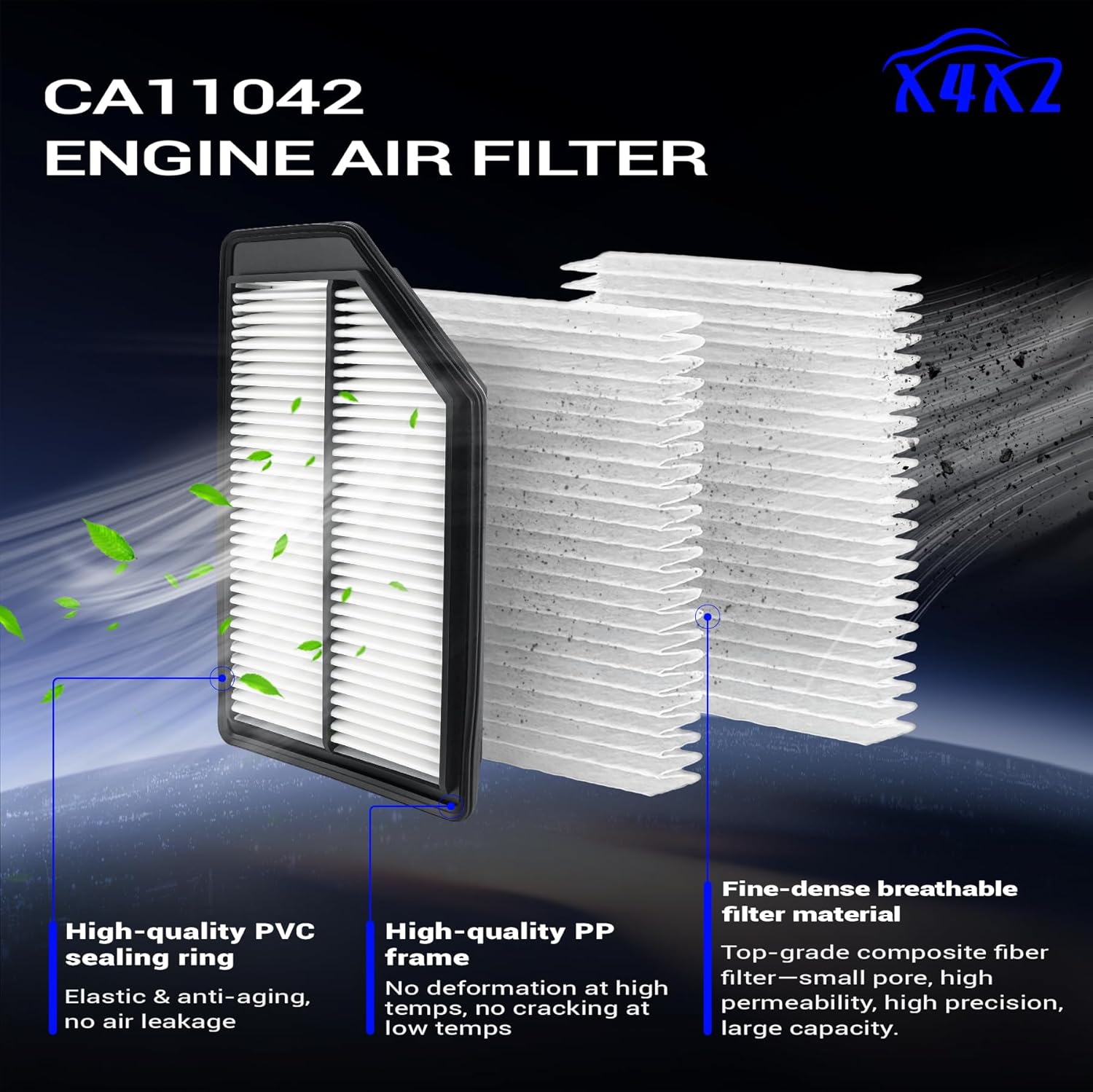 CA11042 Engine Air Filter & CF10134 Cabin Air Filter Kit Compatible with 2011-2017 Honda Odyssey 3.5L Replace# 17220-RV0-A00 80292-SDA-A01 A26153 80292-SDA-407 SA11042 80292-SDC-A01
