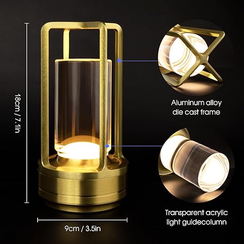 Miniatura 7 de Lámpara de mesa inalámbrica para interiores y exteriores, lámpara de escritorio de metal portátil, lámpara LED recargable de cristal, toque de