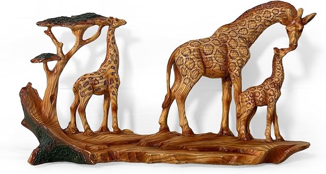 Thorness GIRAFFE FAMILY ORNAMENT | Wooden giraffe ornament for the home | African animal gift | Wildlife gifts | Home decor | 30cm L x 17cm H x 6cm D