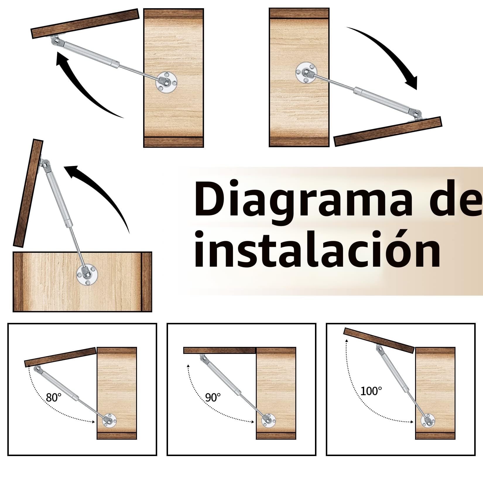 Pistones a Gas, 100N 10KG Resorte de Gas para Puertas Armario Muebles de Cocina Elevación Neumática Lid Stay Elevables Bisagra，Hidráulico Amortiguador de Gas