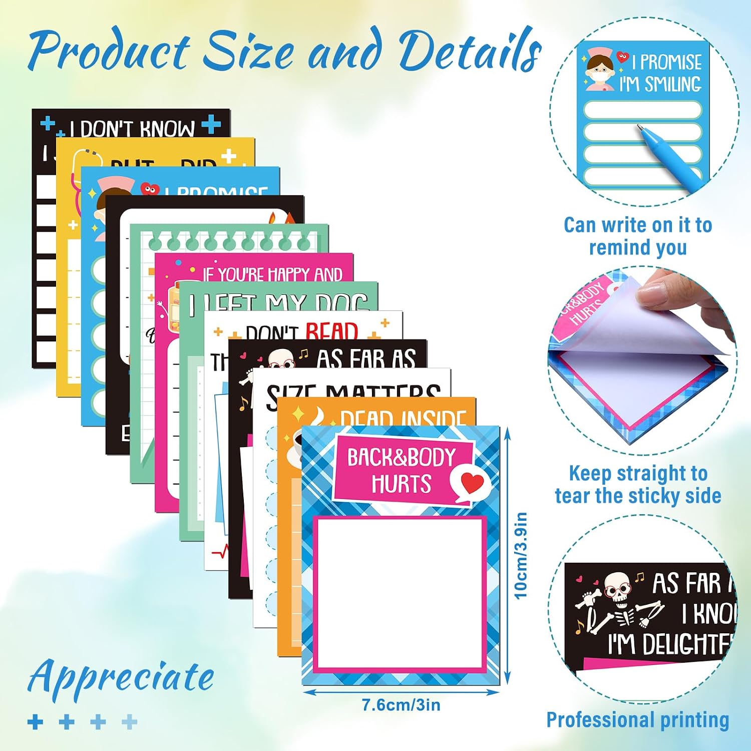 Eaasty 24 Pcs Funny Nurse Sticky Notes with Ballpoint Pen Sarcastic to Do List Notepads Novelty Memo Note Pads Humor Pen for Nurse Coworkers Employee Office Staff Work Team Appreciation Gifts