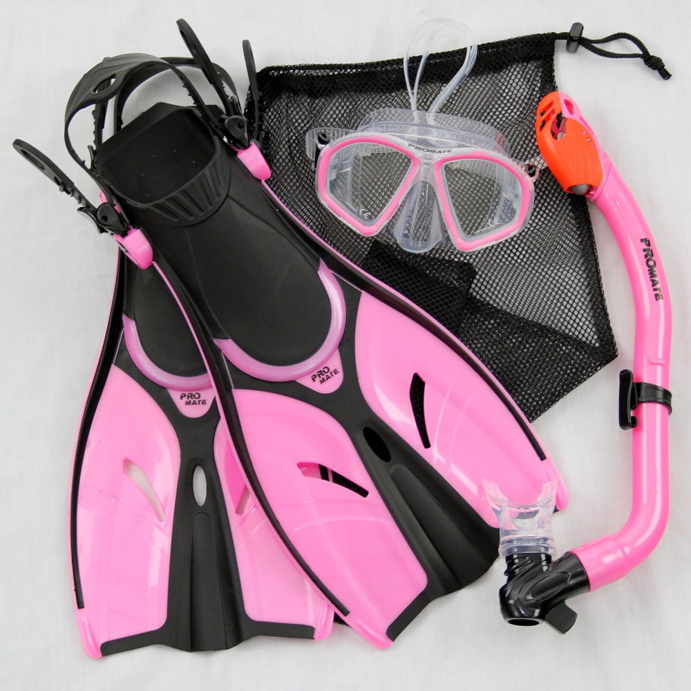 Promate Junior Mask Fins Snorkel Set for Kids, Pink, SM