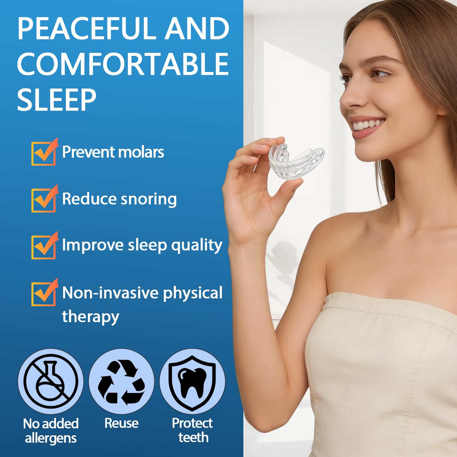 Férula Bucal Antirronquidos Ajustable Reutilizable Mejora Respiración Reducir Ronquidos Ayudar Dormir