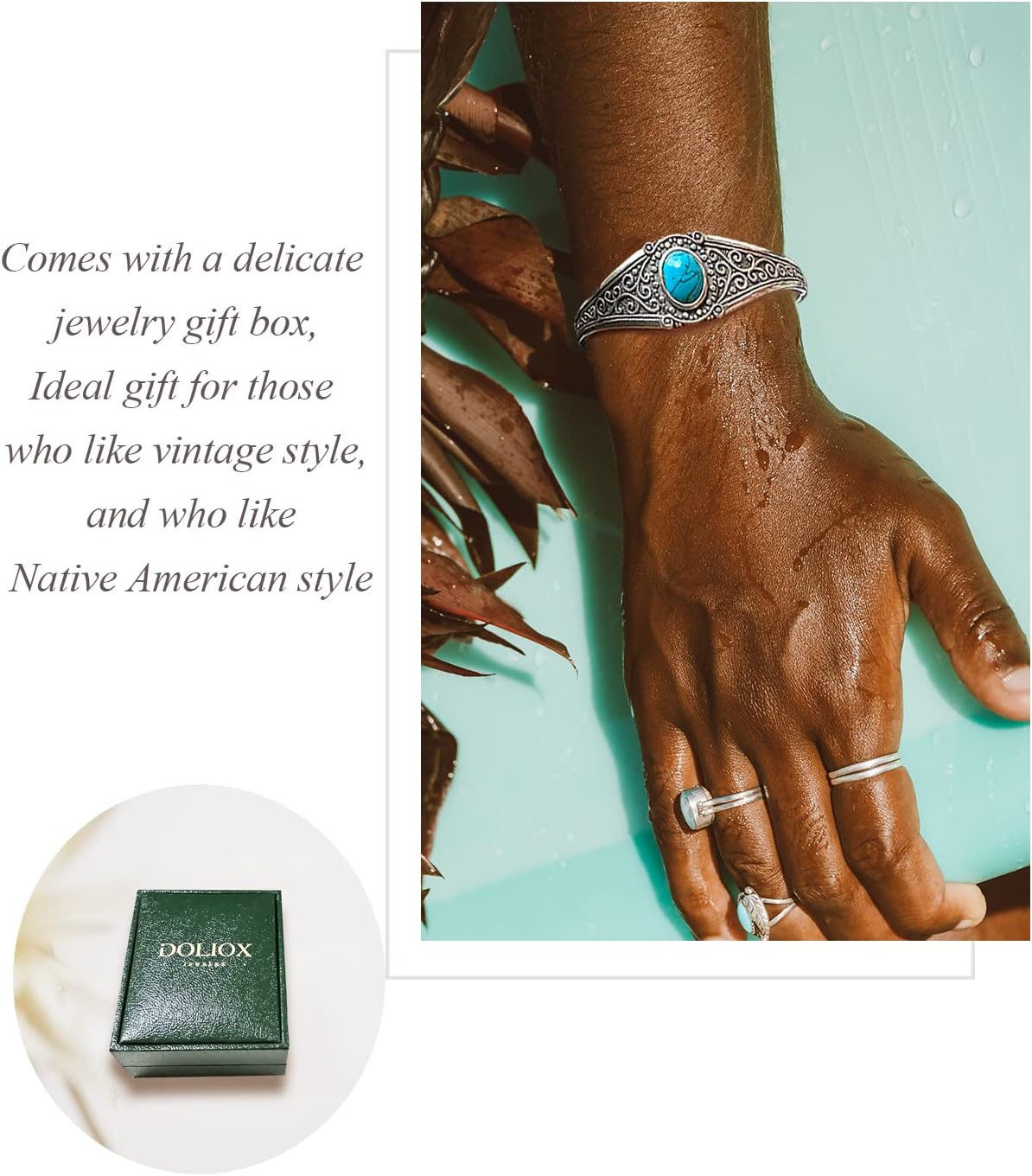 Native American Jewelry Turquoise Bracelet Cuff for Women Men 925 Sterling Silver Adjustable Boho Bangle Western Style 6.5 7 7.5 Inch - Image 9