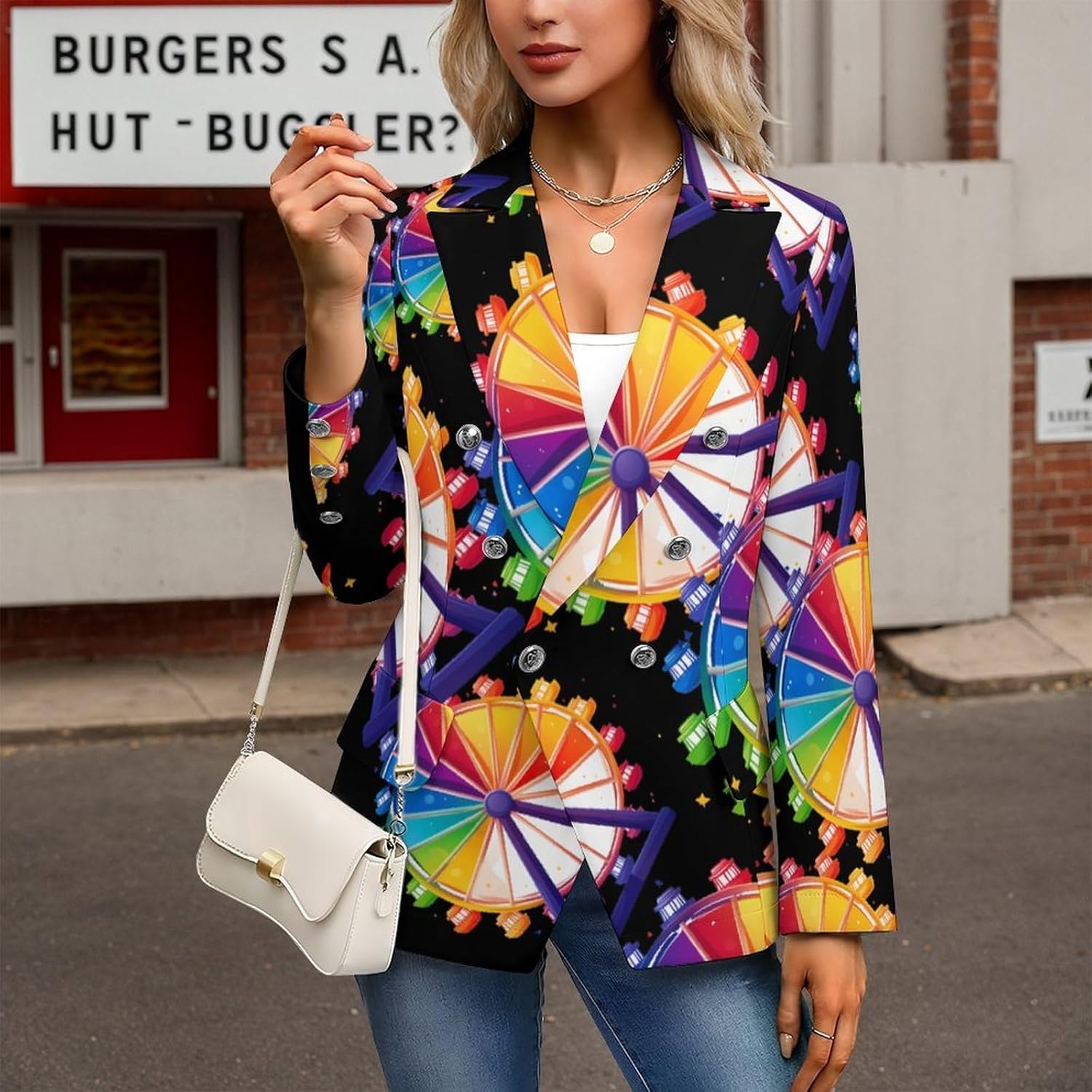 Colorful Ferrous Wheel Chemistry Ferris Women's Blazer Long Sleeve Suits Business Casual Blazers Jackets Lapel Open Front Suit