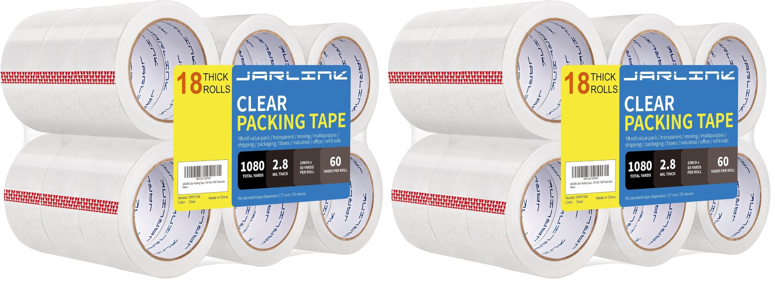 JARLINK 18 Rolls Clear Packing Tape, Heavy Duty Packaging Tape (Pack of 2)