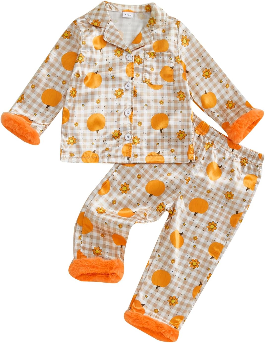 Ayalinggo Toddler Baby Girl Halloween Pajamas Feather Satin Silk Button Down Pumpkin Pjs Outfit Nightgown Jammies Lounge Set
