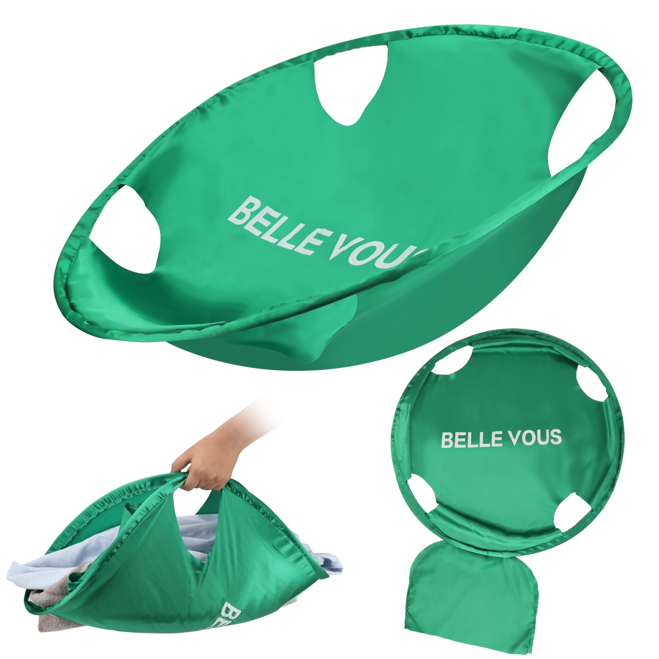 Belle Vous Collapsible Laundry Turtle Basket - 53cm/21 Inches Portable Storage Hamper - Foldable Washing/Laundry Basket with Easy Grab Handles for Dryer/Washer Clothes Transfer & Sorting