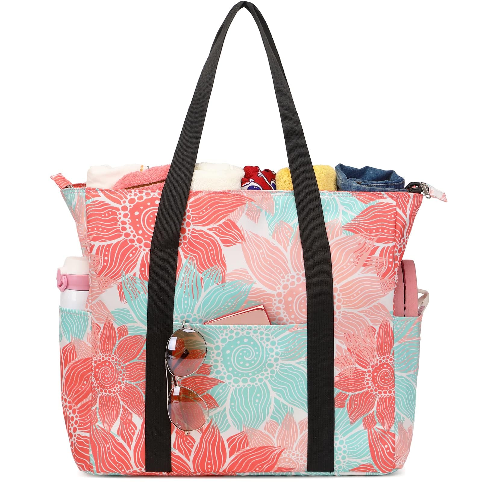 Octsky Large Beach Bags for Women - Waterproof Sandproof Beach Tote with Dual Zipper and Wet Pocket - 3 Outside Pockets