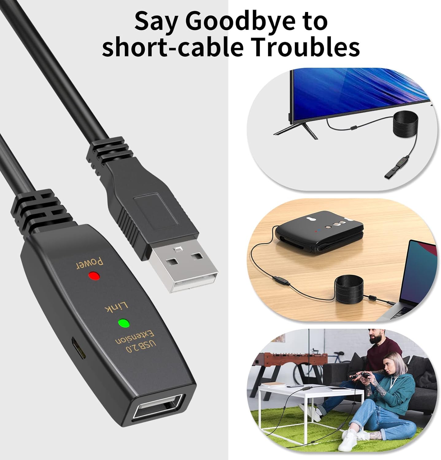 LDKCOK 50FT Active USB Extension Cable 2.0 Male to Female with A Extension chipset Signal Booster - Active Extension/Repeate