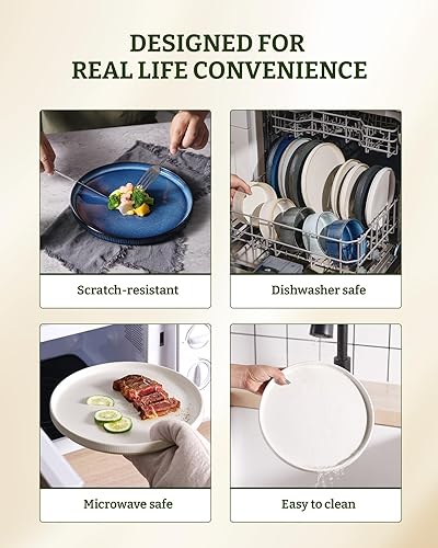 Miniatura 8 de famiware Star - Juego de platos de ensalada para 6, 8 pulgadas, vajilla de cerámica, platos pequeños para postre, ensalada, aperitivo, blanco mate