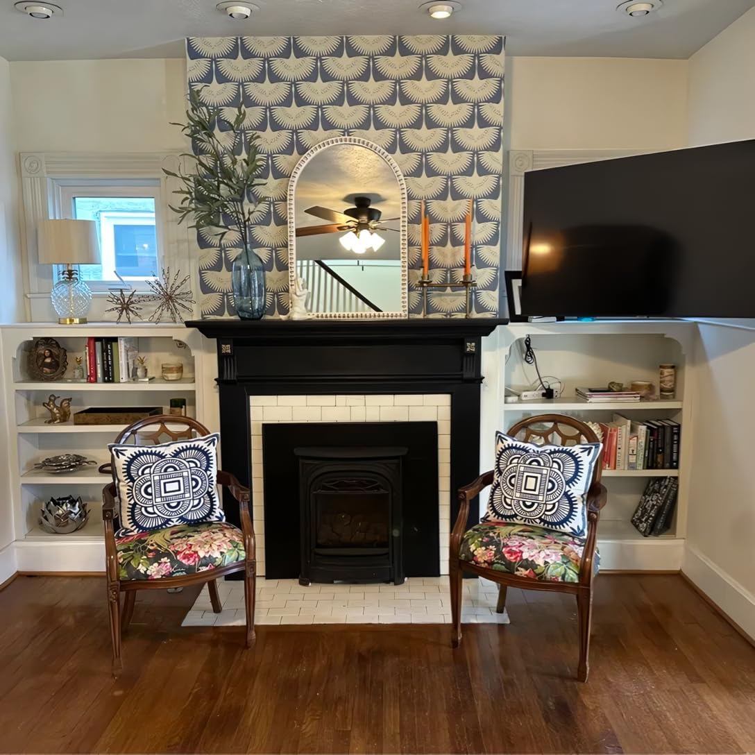Denim Blue Feather Flock Removable Peel and Stick Wallpaper78.7 x17.7 White Contact Paper Waterpoof Self-Adhesive Wallpaper Decorative Vinyl Roll for Wall Kitchen Furniture Countertop Shelf