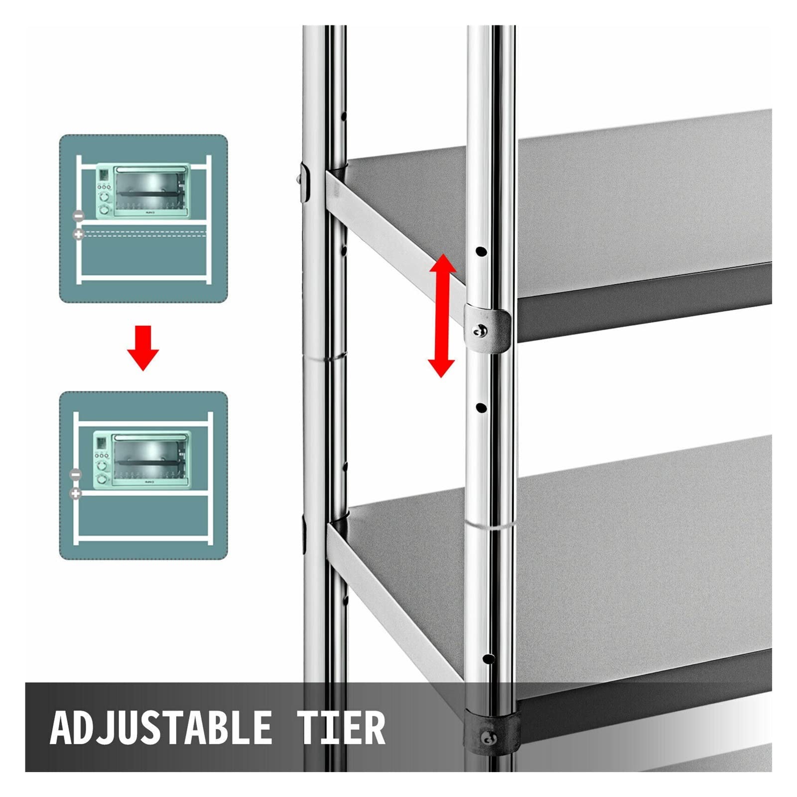 Estante de almacenamiento comercial de acero inoxidable de 4 niveles y 5 niveles for cocina, almacén, garaje, almacenamiento de utensilios de cocina Para principiantes(4 Tier 58.5in x 17in)