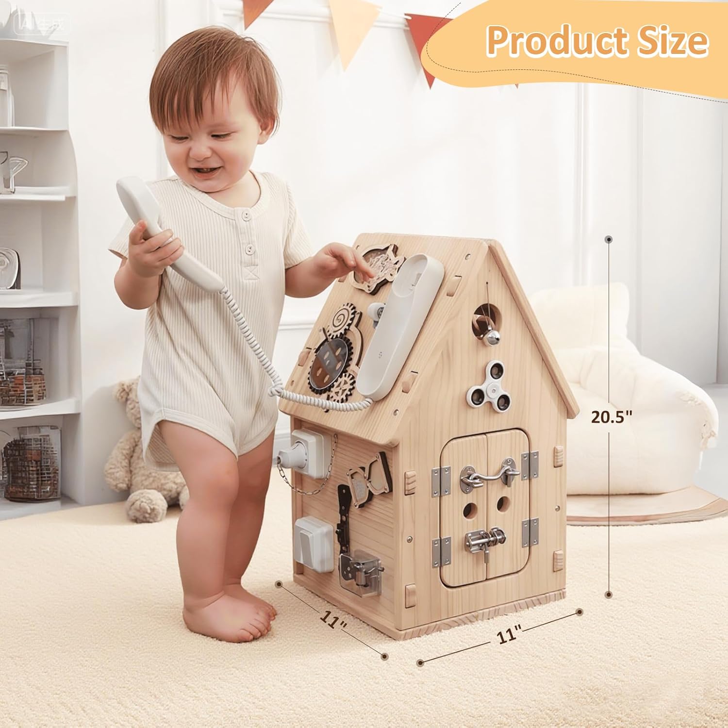 Potatomato Montessori Wooden Busy House - Busy Board Toy for Toddlers - Preschool Learning Educational Toys - Sensory Board for Fine Motor Skills, Gifts for Babys Boys & Girls