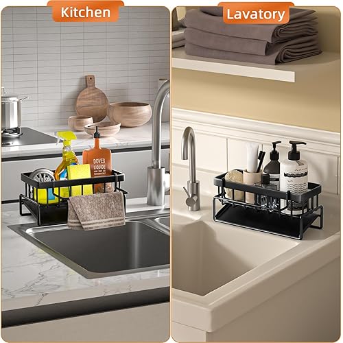 Miniatura 5 de LURVUO Organizador para fregadero de cocina, soporte de esponja para organizador de fregadero de cocina, organizador de esponja de acero inoxidable