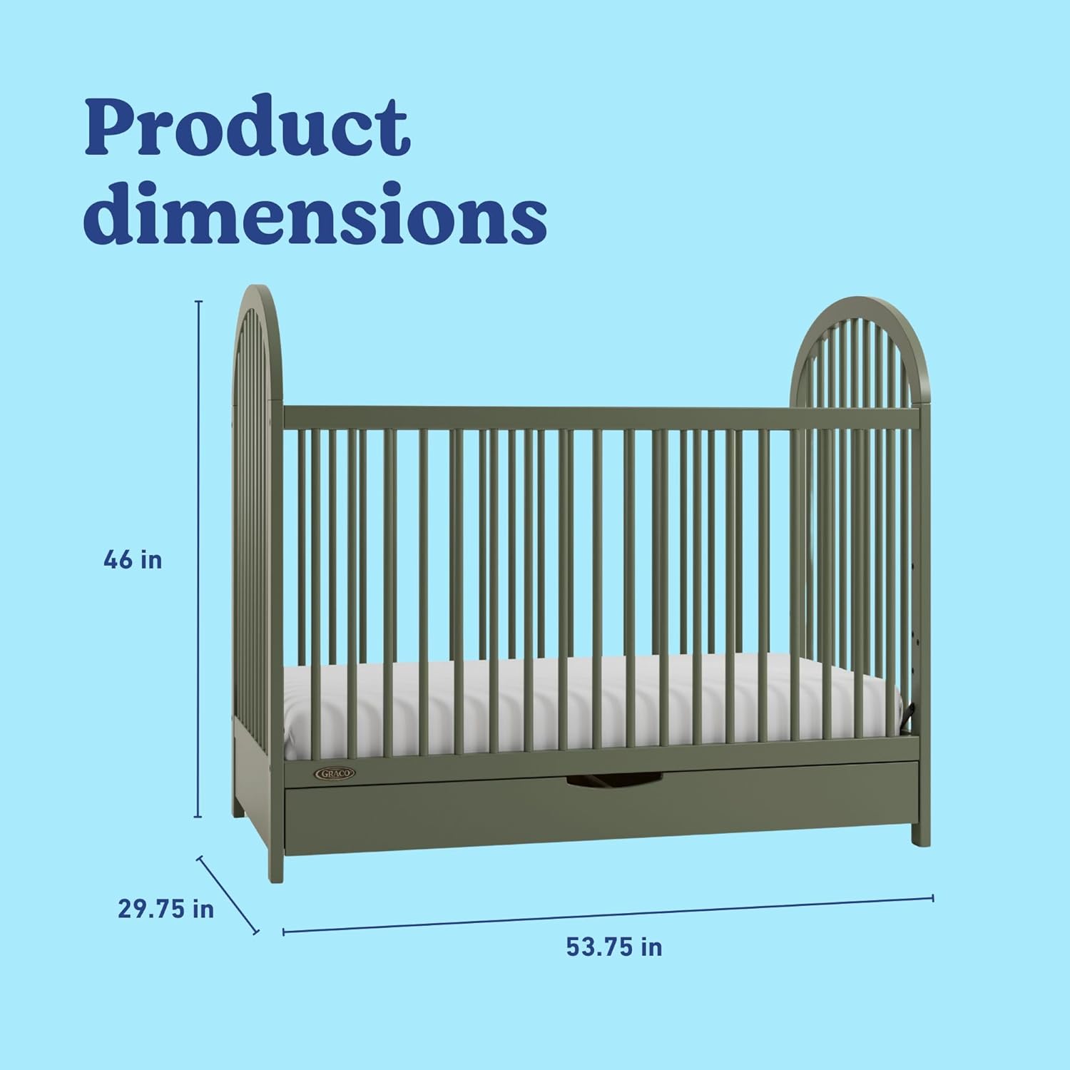 Graco Olivia 3-in-1 Convertible Crib with Drawer – Converts from Baby Crib to Toddler Bed and Daybed, GREENGUARD Gold Certified, Baby Safety Alliance Verified, Easy Assembly (Olive)